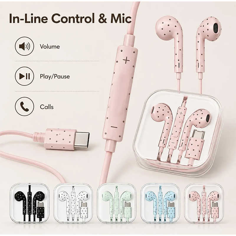 Type C Earphones Polka Dot Sta - огляд і ціна Wired Earphone Mic