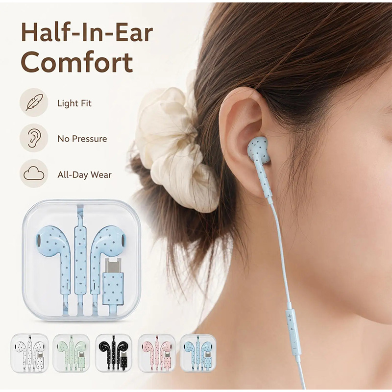 Type C Earphones Polka Dot Sta - огляд і ціна Wired Earphone Mic