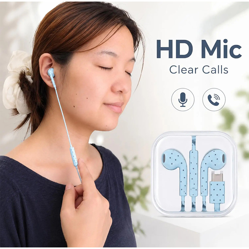 Type C Earphones Polka Dot Sta - огляд і ціна Wired Earphone Mic