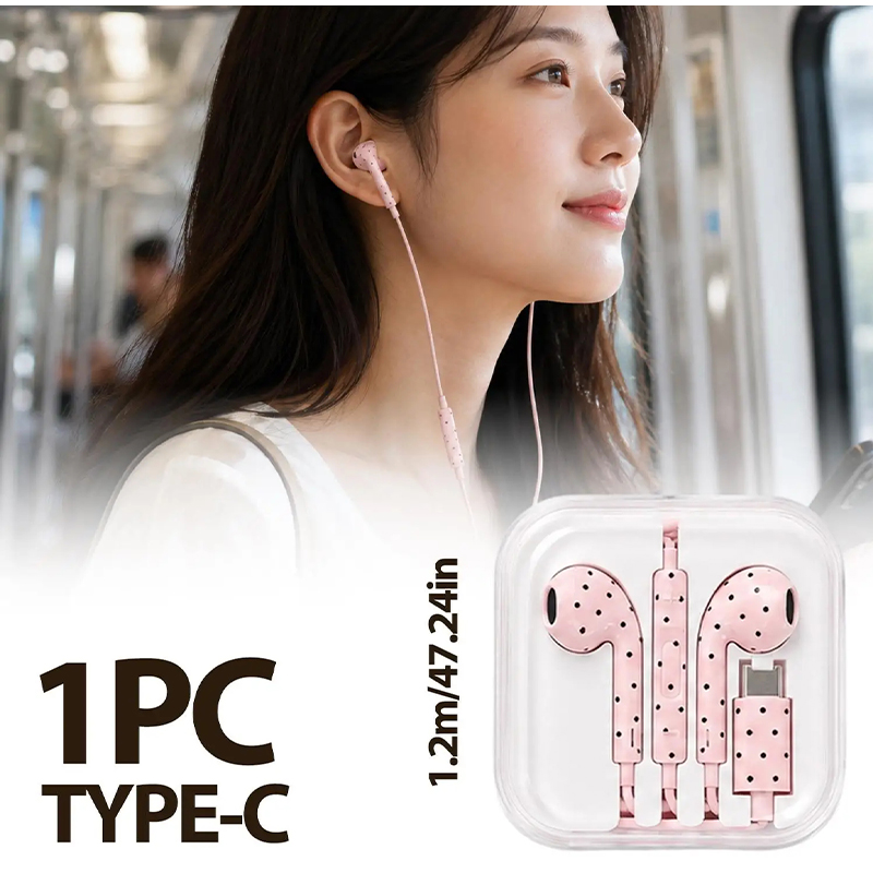 Type C Earphones Polka Dot Sta - огляд і ціна Wired Earphone Mic