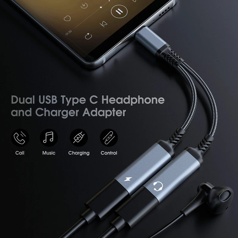 OTG 2 IN 1 USB C Splitter to D - огляд і ціна Earphone Splitter Jack